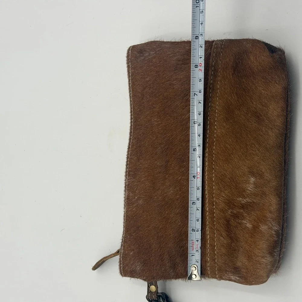 Myra Bag Brown Cowhide Leather Wristlet Clutch Zipper Pouch Western Rodeo Rustic